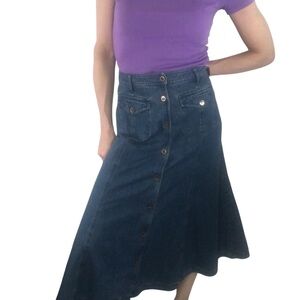 Vintage 90's Y2K Denim Jean Skirt Sz 10 Medium Wash Western Boho Retro Casual